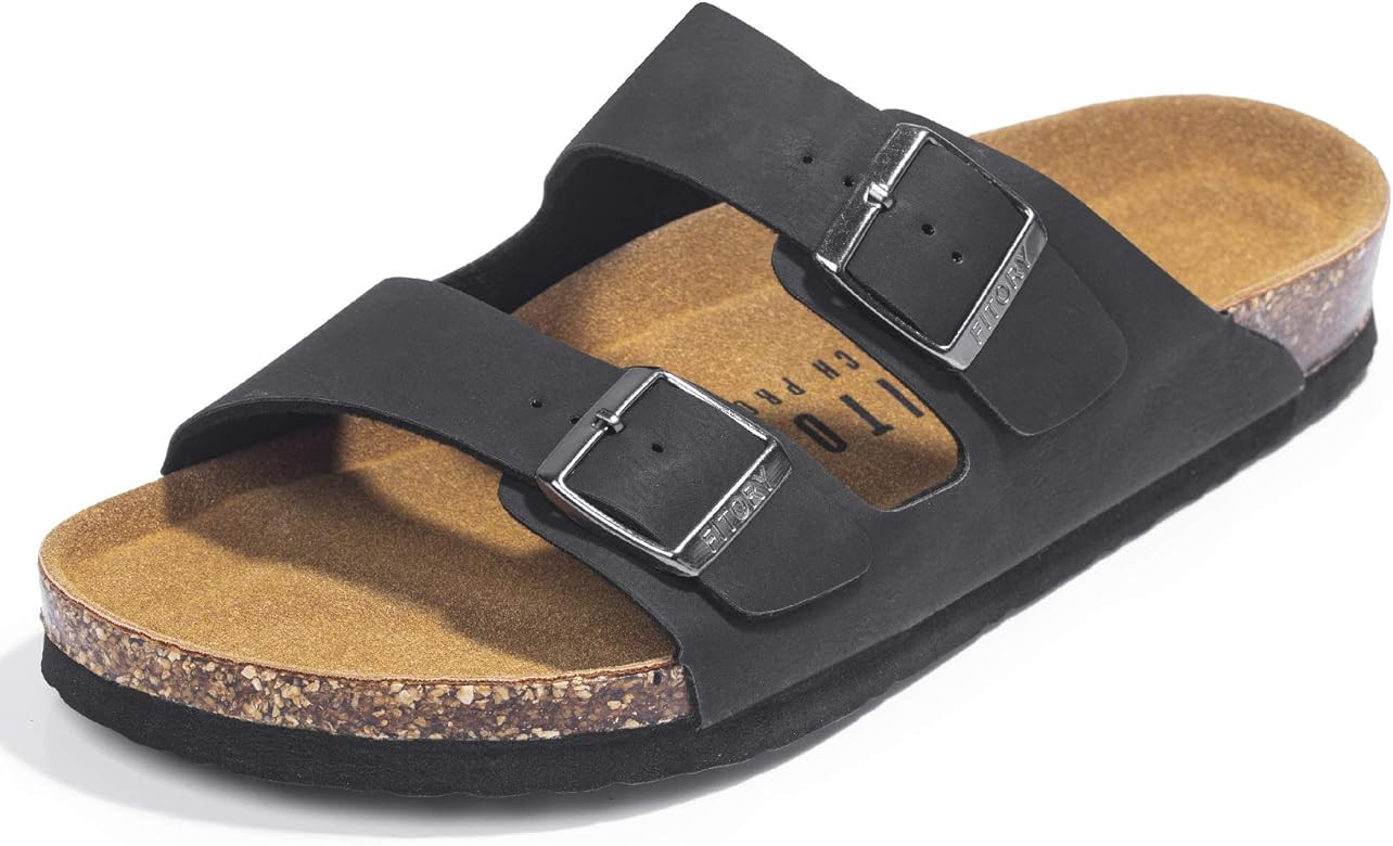 FITORY Mens Sandals, Arch Support Slides with Adjustable Buckle Straps and Cork Footbed | Amazon (US)
