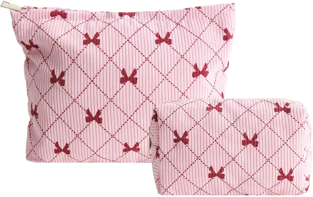 LYDZTION 2PCS Cute Corduroy Makeup Bag Set for Women, Small Travel Toiletry Bag, Coquette Cosmeti... | Amazon (US)
