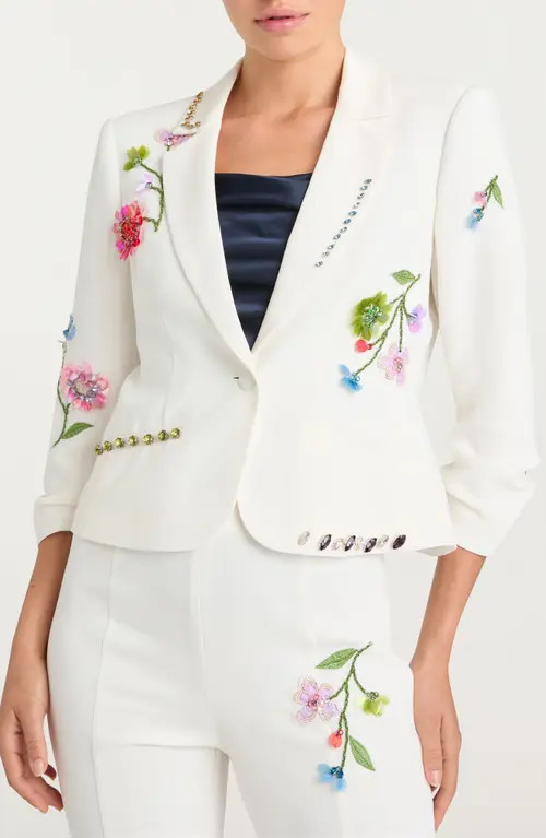 Cinq à Sept Khloe Le Petit Embellished Floral Vine Blazer in Ivory/Multi at Nordstrom, Size 10 | Nordstrom