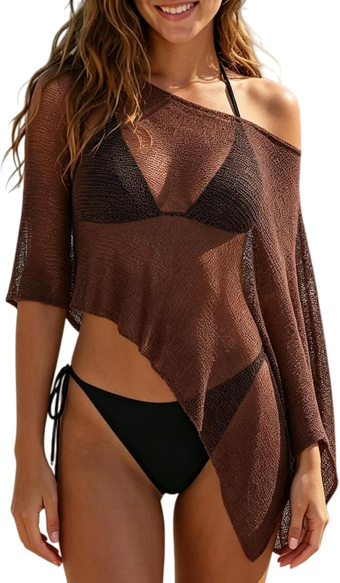 Sheer Poncho Tops for Women Lightweight Crochet Knit See Through Shawl 2026 Summer Bathing Suit B... | Amazon (US)