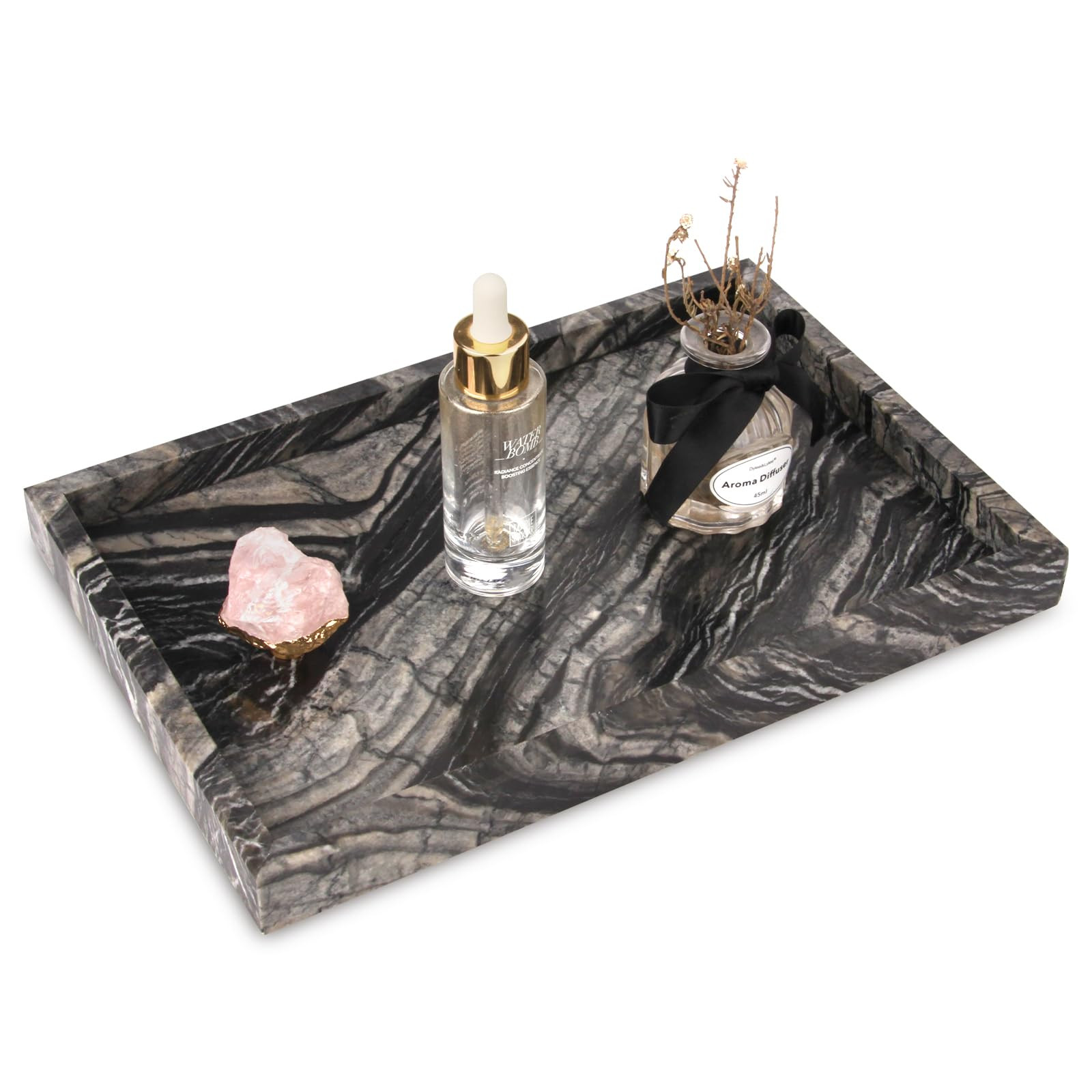 Marble Bathroom Vanity Tray, Natural Luxury Ancient Wood Grain Vanity Home Kitchen Table Tray, St... | Amazon (US)