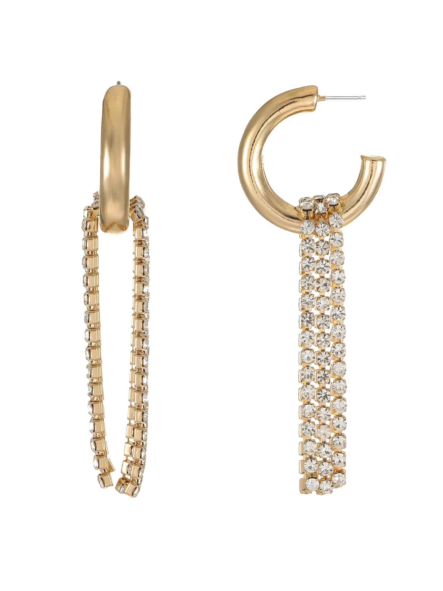 Time and Tru Goldtone and Crystal Hoop Earring with Draped Chains, 1 Pair | Walmart (US)