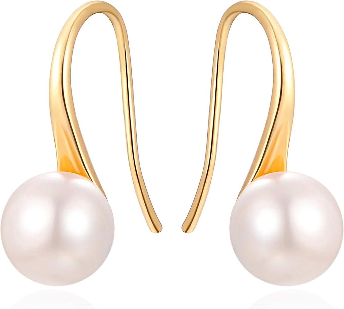 925 Sterling Silver Hoop Handpicked AAA+ Quality 7.5-8mm White Freshwater Cultured Pearl Dangle D... | Amazon (US)