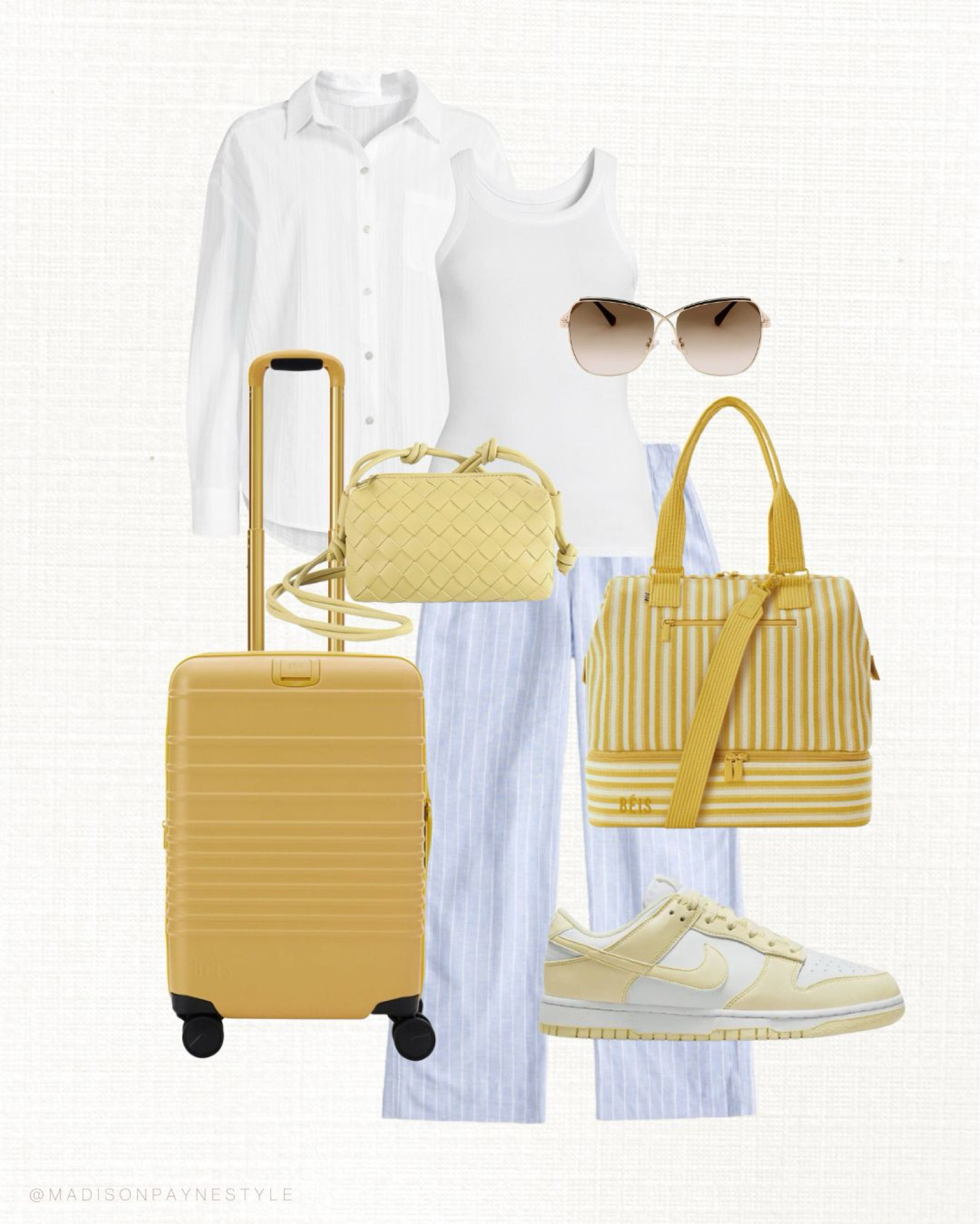 Airport Outfit ✈️ + NEW Beis luggage in fun colors for Summer! ☀️ wearing a small in everything (pants fit oversized on their own) I did size down a 1/2 size in the Nike Dunks. More travel linked below, including Walmart’s luggage set in sunshine that looks similar to my Beis, and it’s on SALE! 

Airport Outfit, Travel Outfit, Beis, Beis luggage, travel, travel ootd, luggage, Madison Payne 

#LTKStyleTip #LTKItBag #LTKTravel