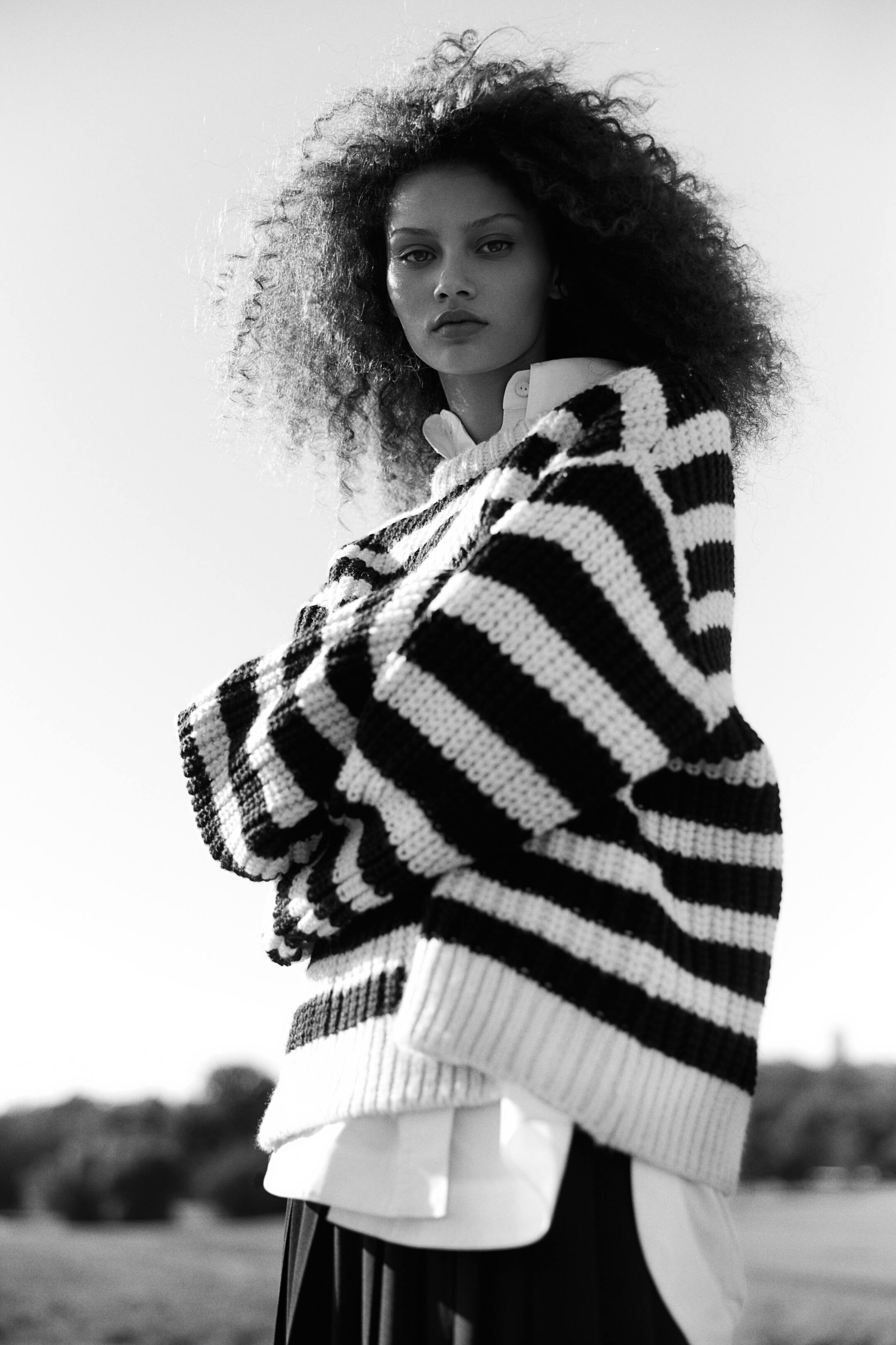 Oversized Rib Knit Sweater - Natural white/Black stripe - Ladies | H&M AU | H&M (AU)