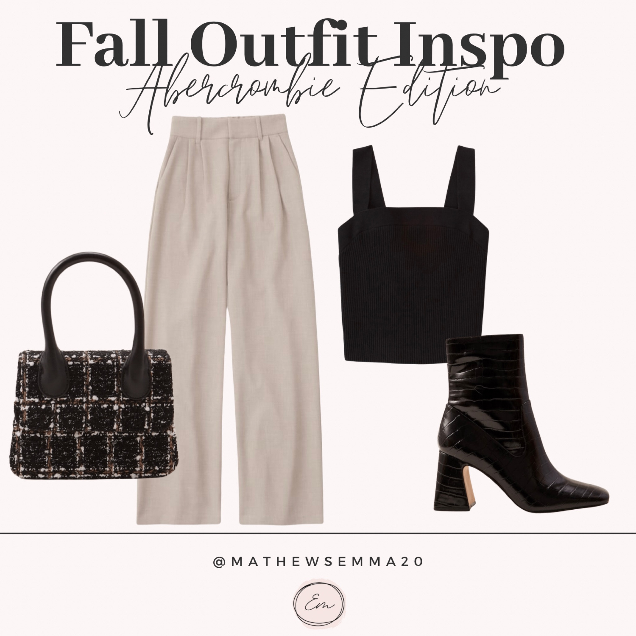 Fall Outfit Inspiration
Fall fashion
fall trends
Trendy
Work outfit
Trousers
Tank top
Tweed
Purse
Leather boots
Dress pants

#LTKSale #LTKsalealert #LTKworkwear