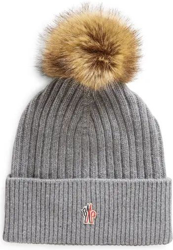 Cashmere & Wool Rib Beanie with Faux Fur Pompom | Nordstrom