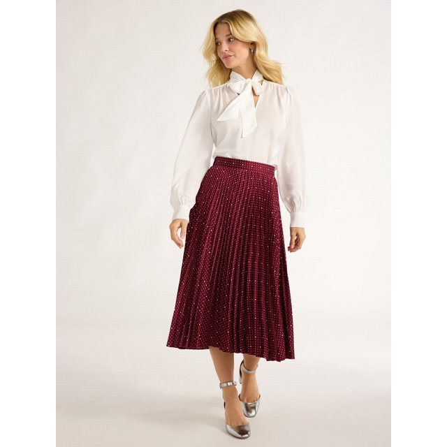Free Assembly Women’s Pleated Midi Skirt, Sizes XS-XXL - Walmart.com | Walmart (US)