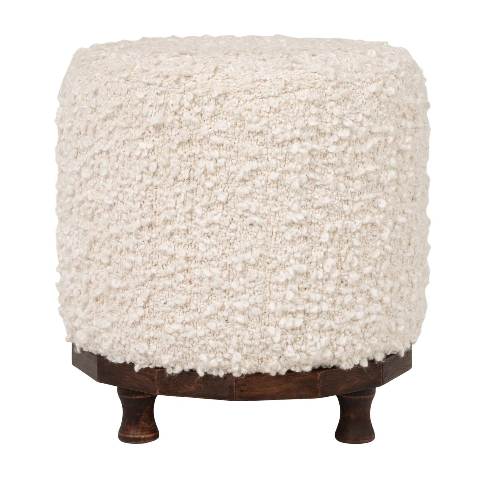 Aspen Bouclé Upholstered Cotton Woven Stool With Dark Wood Tapered Legs | Joss & Main