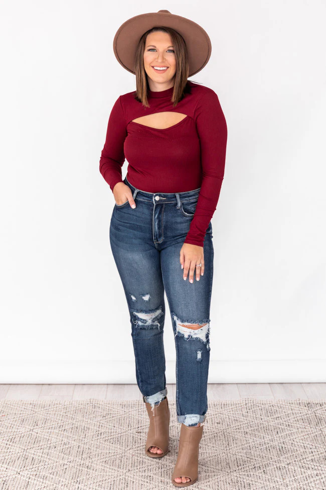 Unpredictable Nights Wine Keyhole Bodysuit | The Pink Lily Boutique