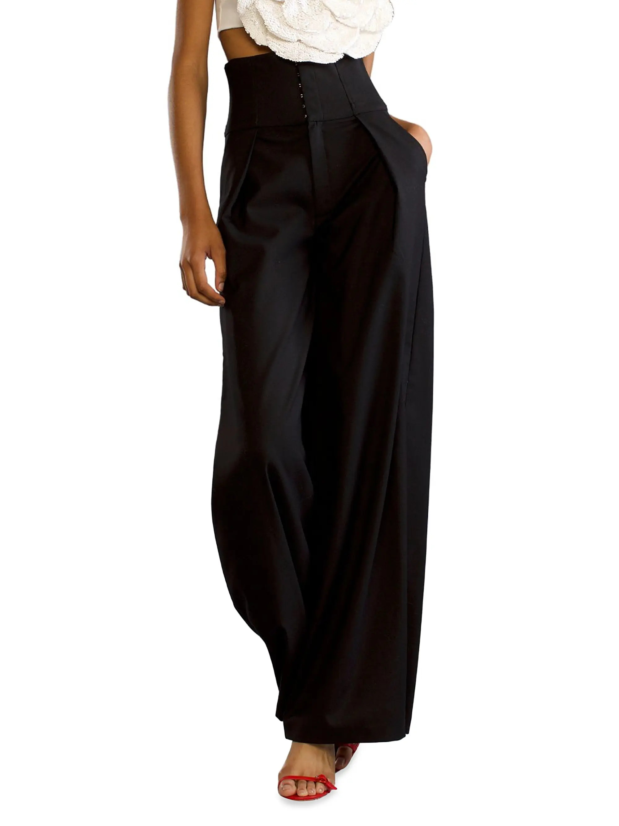 BlackAll High-WaistedCynthia RowleyWool Corset Wide-Leg Pants$475
            
          SIZE 8 ... | Saks Fifth Avenue