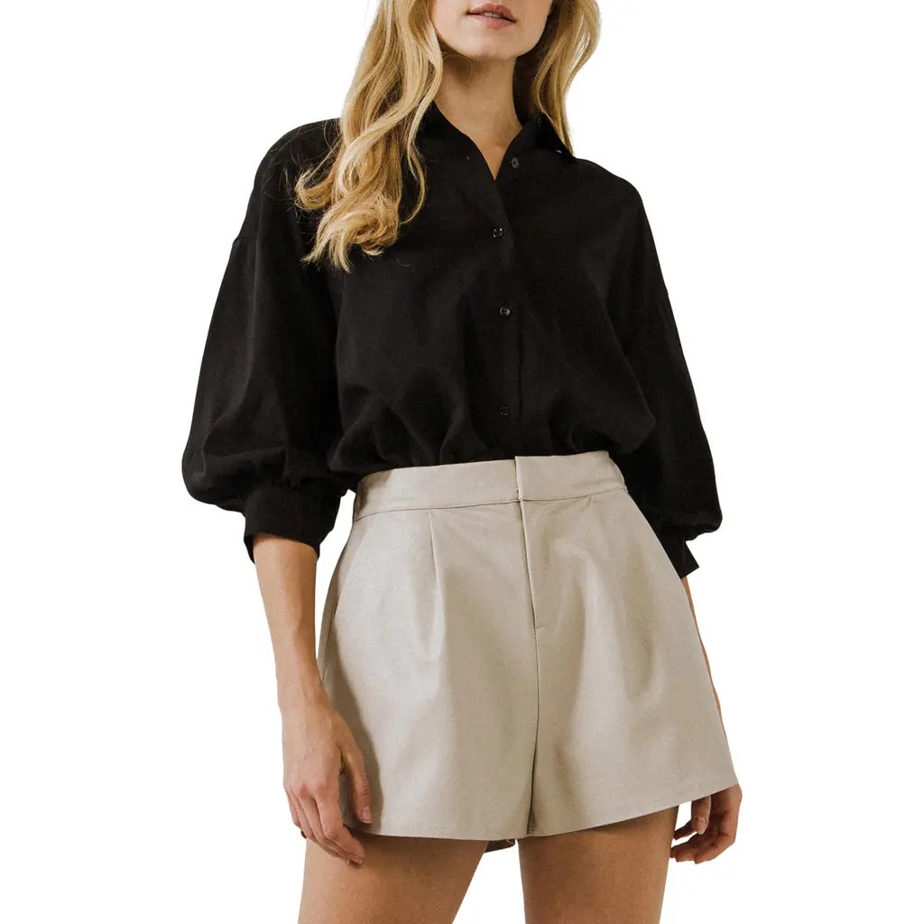 English Factory Balloon Sleeve Button-Up Shirt in Black at Nordstrom, Size X-Small | Nordstrom