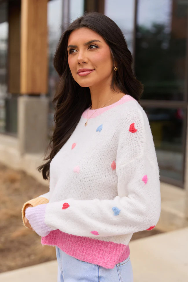 All the Hearts Ivory Crewneck Sweater | Pink Lily