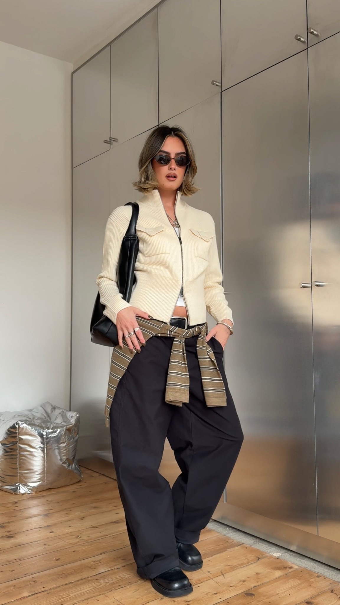 Zip cardigan, spring outfit, cream cardigan, Uniqlo barrel leg, dr martens, black trousers, barrel leg

#LTKuk #LTKspring