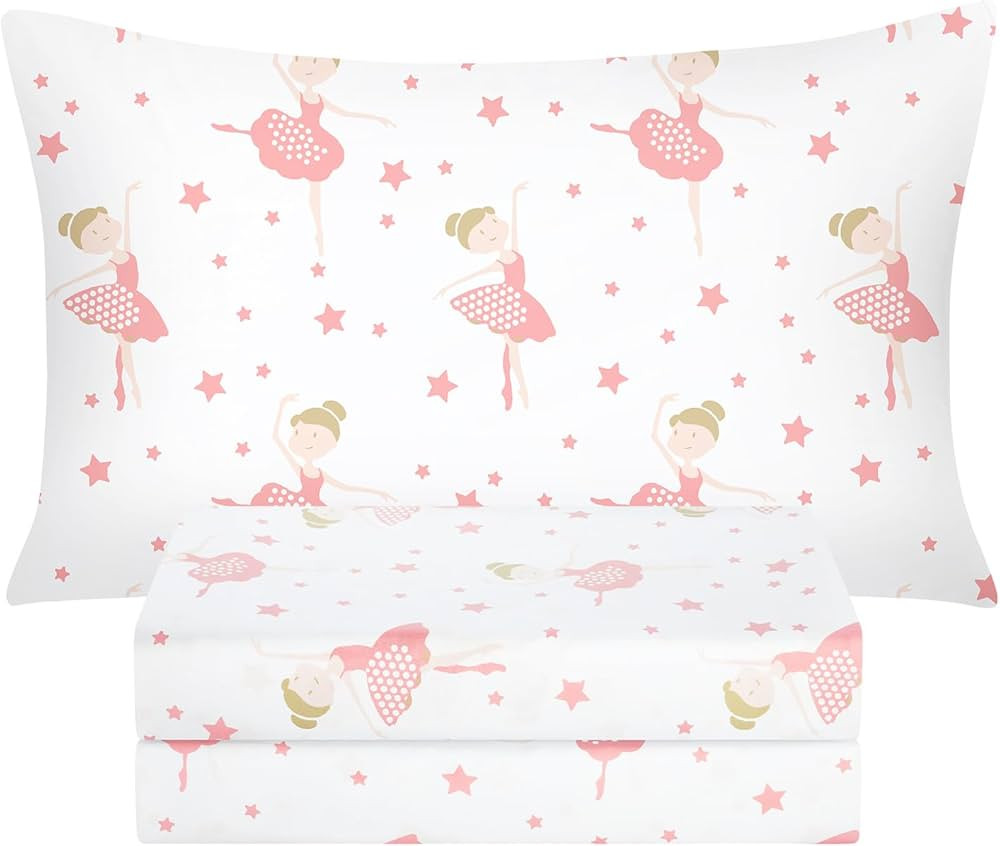 BYSURE Twin Sheets Set Kids(Ballerina, Pink), 3 Pieces Easy Fit Deep Pocket Sheets Set, Breathabl... | Amazon (US)