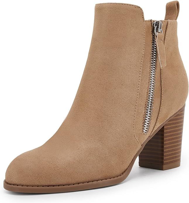 Ankle Boots for Women Chunky Block Heel Side Zipper Pointd Toe Suede Fall Winter Bootie Shoes | Amazon (US)
