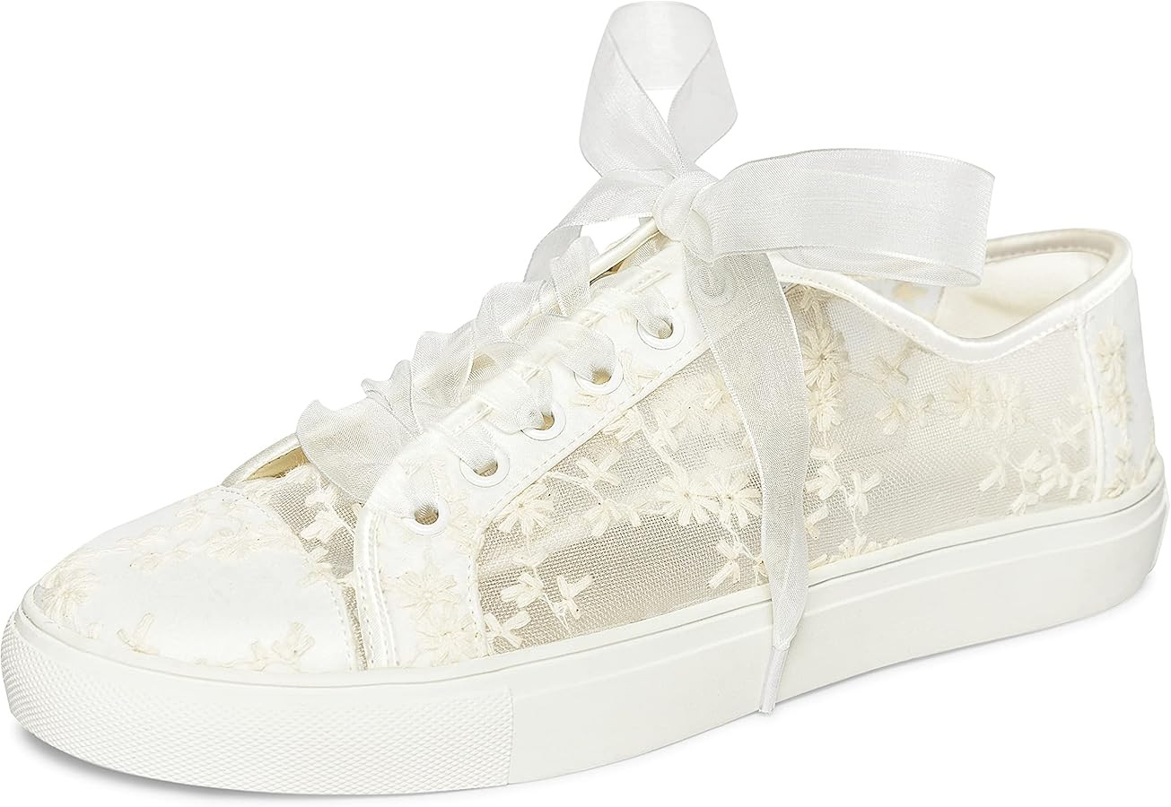 JIAJIA 8835 Wedding Shoes Bridal Sneakers Flats Bride Tennis Shoes Lace Sneakers | Amazon (US)