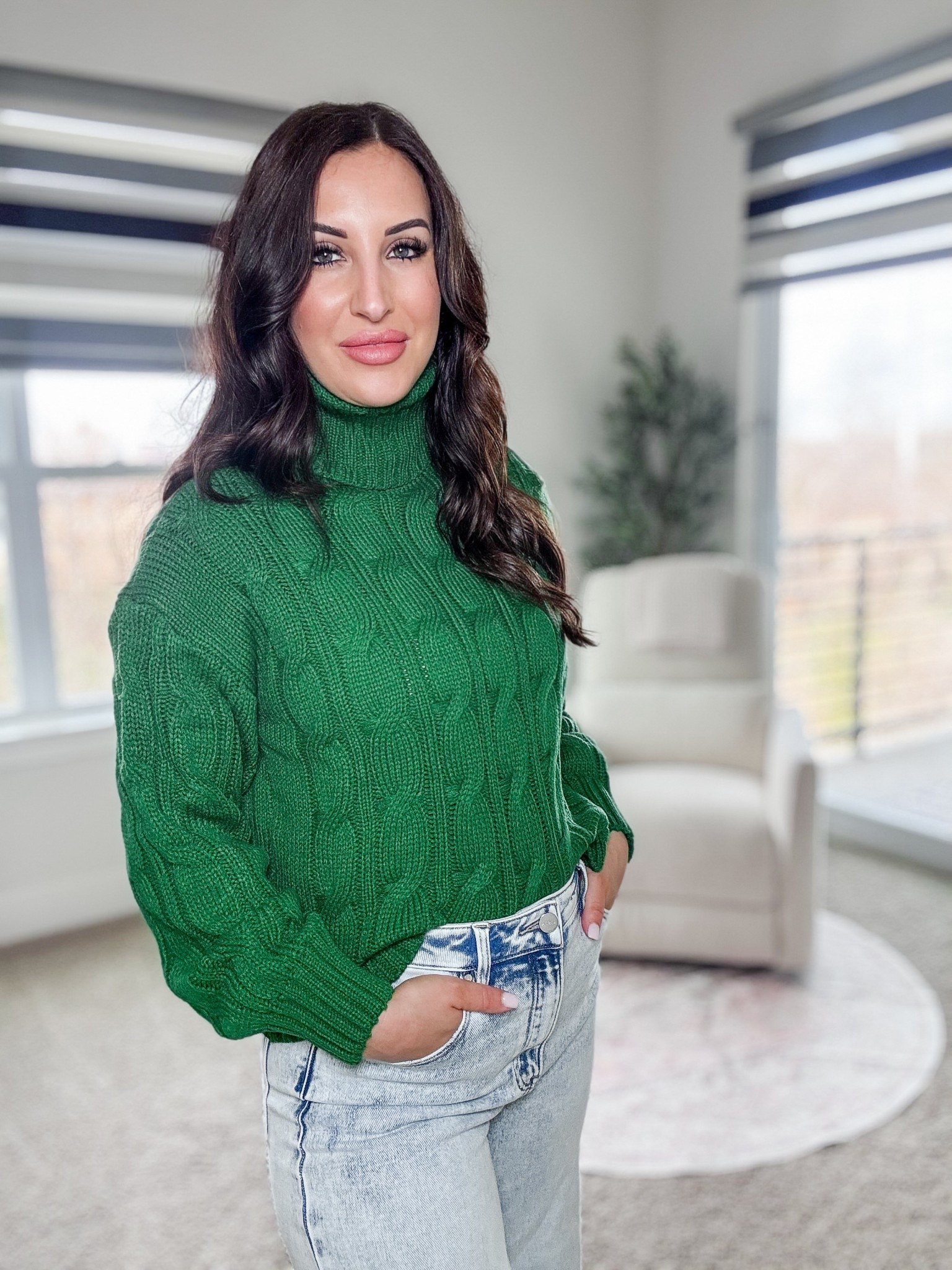 Cable knit turtleneck sweater 