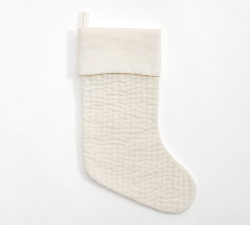 Ivory Channel Quilted Velvet Stocking | Pottery Barn (US)