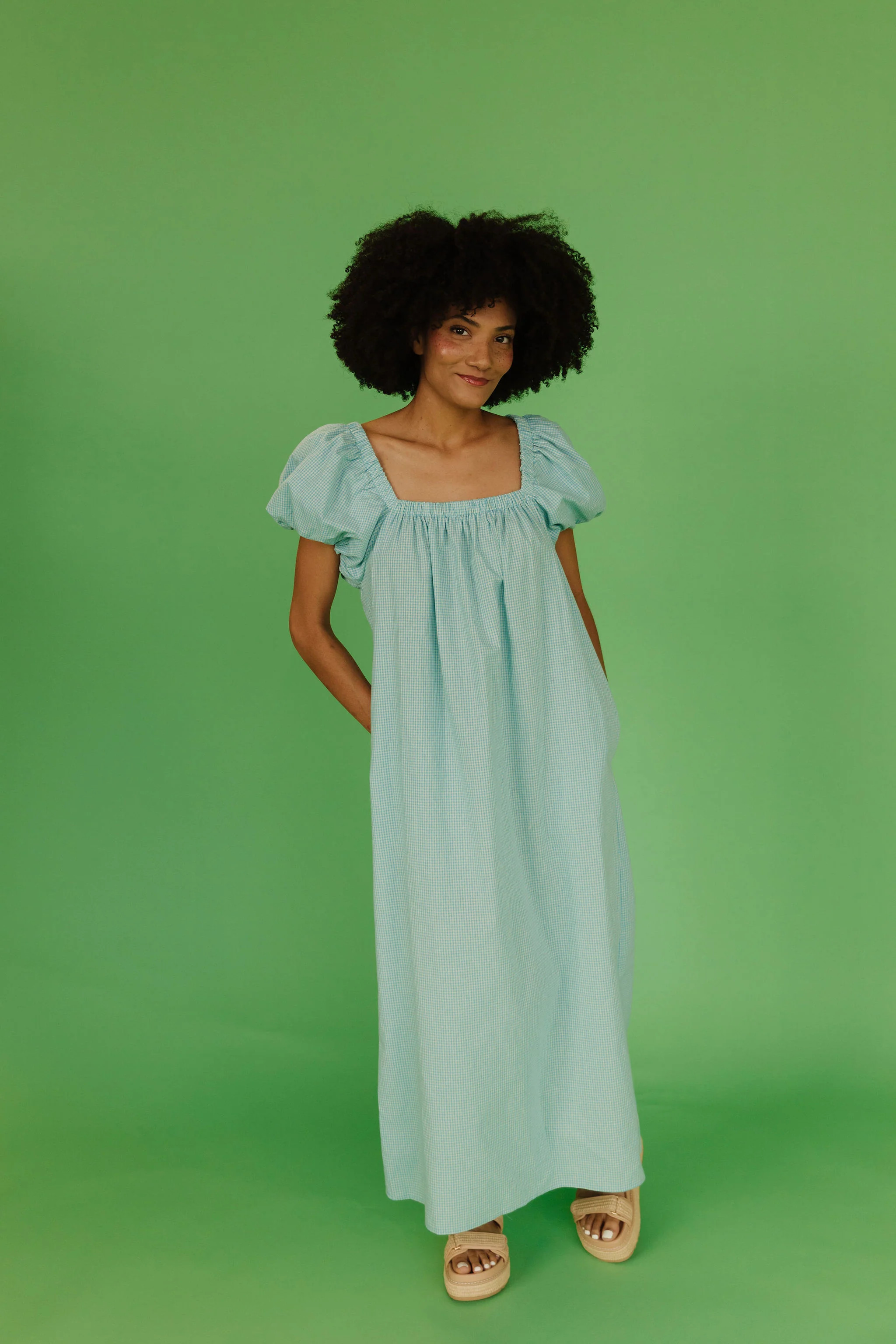 THE COLLINS GINGHAM DRESS IN TURQUOISE | Pink Desert
