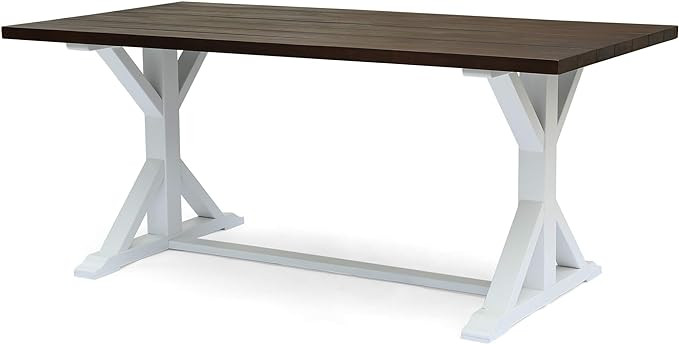 Mayo Rustic Farmhouse Acacia Wood Dining Table, Dark Brown and White | Amazon (US)