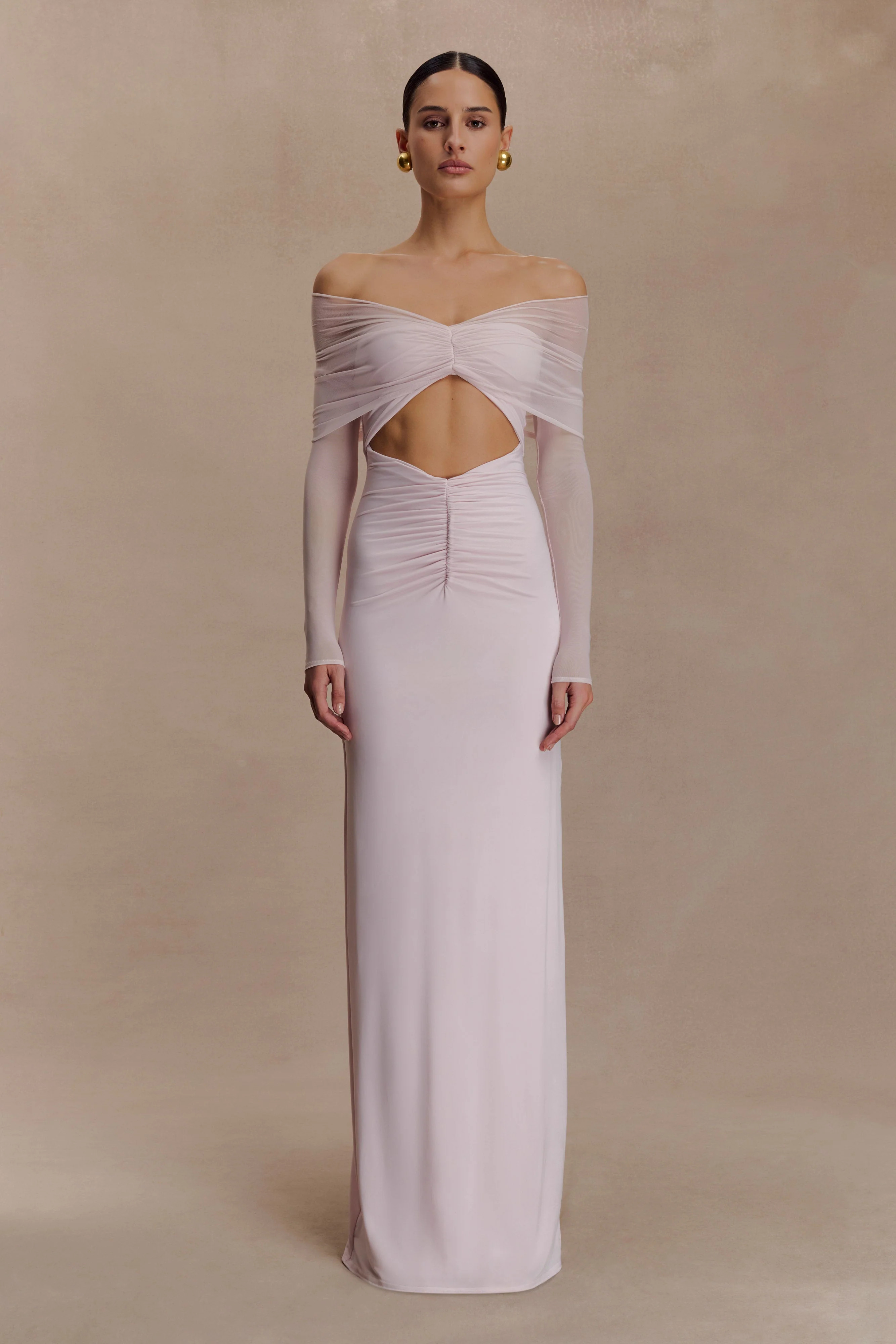 Rafaella Slinky And Mesh Maxi Dress - Pale Pink | Meshki UK