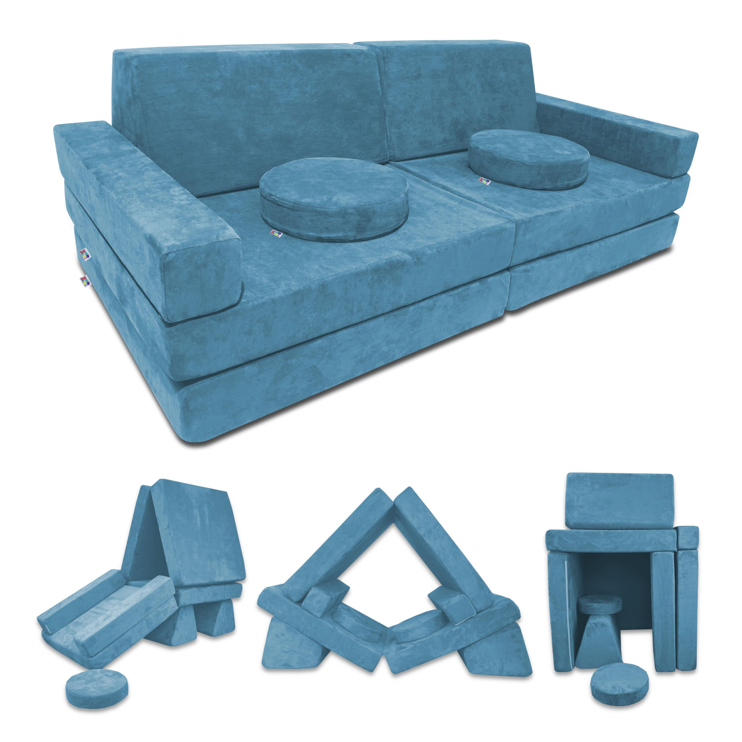Mod Blox 10 Piece Soft Modular Kids Play Couch for Boys and Girls ｜ Child Sectional Fort Buildi... | Amazon (US)