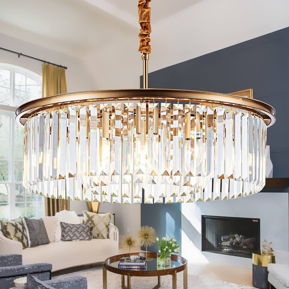 23" 8-Light Modern Crystal Chandelier Light Fixtures 2 Rings Gold Luxury Chandeliers for Dining R... | Amazon (US)