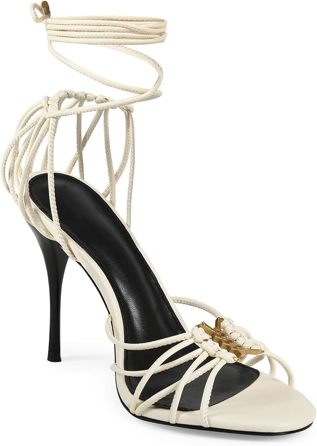 Women\u2019s Strappy Lace Up High Heels Sandals Open Toe Stiletto Heel Ankle Wrap Tie Up Sexy Dre... | Amazon (US)
