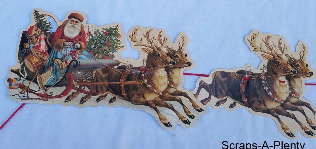 Mamelok Frieze Garland Vintage Style 10 Die Cut Christmas Santa, Toys & Sleigh 9' Cord R87 - Etsy | Etsy (US)