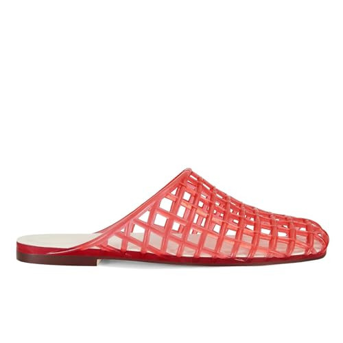 MAIJED Red Jelly Flats for Women Closed Toe Mesh Hollow Jellies Mule Sandals Slip On Jelly Slides Casual Comfortable Summer Beach Slipper Sandals Red US7.5fbmnew | Amazon (US)