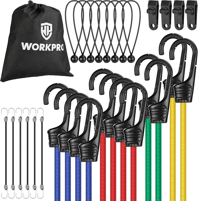 WORKPRO Bungee Cords Heavy Duty Outdoor - 22 PCS Bungee Cords with Hooks in a Storage Jar Include... | Amazon (US)