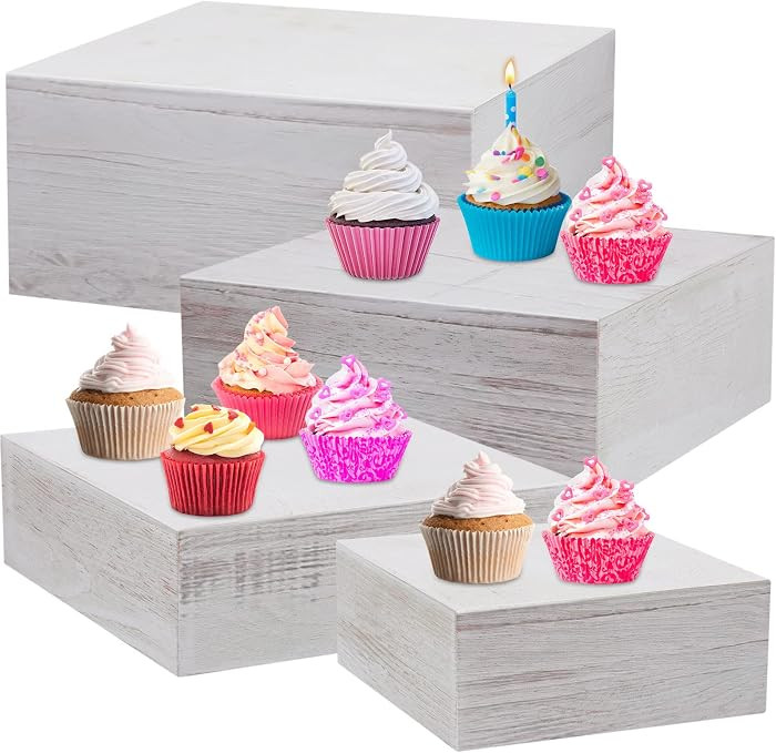 Set of 4 Large Wood Display Risers Size 11.8",10",7.8",6.3",Rustic Cupcake Stand Wood Cake Stands... | Amazon (US)