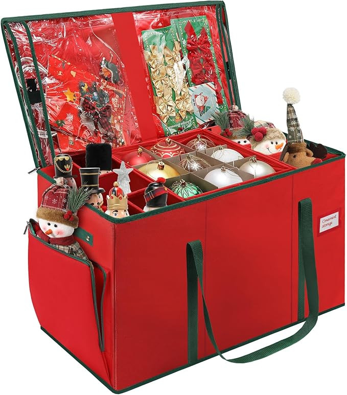 Large 2-in-1 Christmas Ornament Storage Box & Xmas Figurine Container,4 Separate Trays Keep 64-3"... | Amazon (US)
