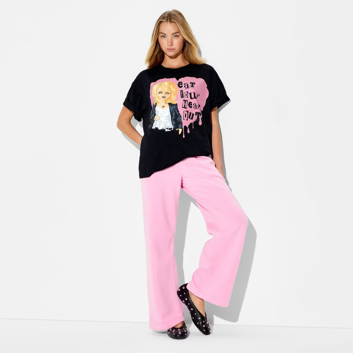 Women's Tiffany Valentine Oversized Short Sleeve Graphic T-Shirt - Black | Target