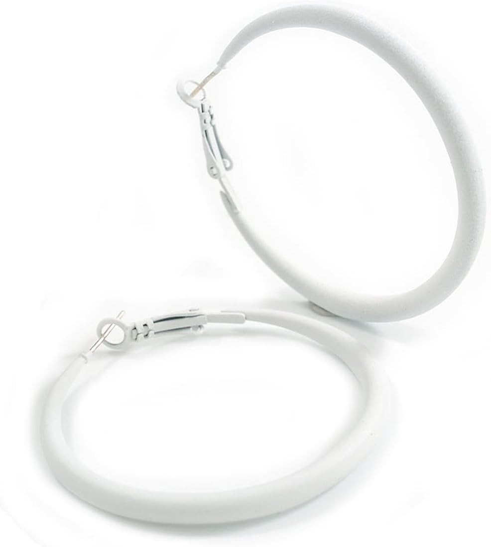 50mm D/Slim White Hoop Earrings in Matt Finish - Large Size | Amazon (US)