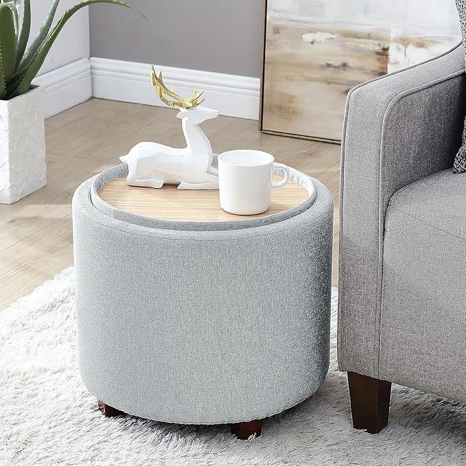 Ornavo Home Lawrence Round Storage Ottoman with Lift Off Lid and Tray Lid Coffee Table, Ottoman w... | Amazon (US)