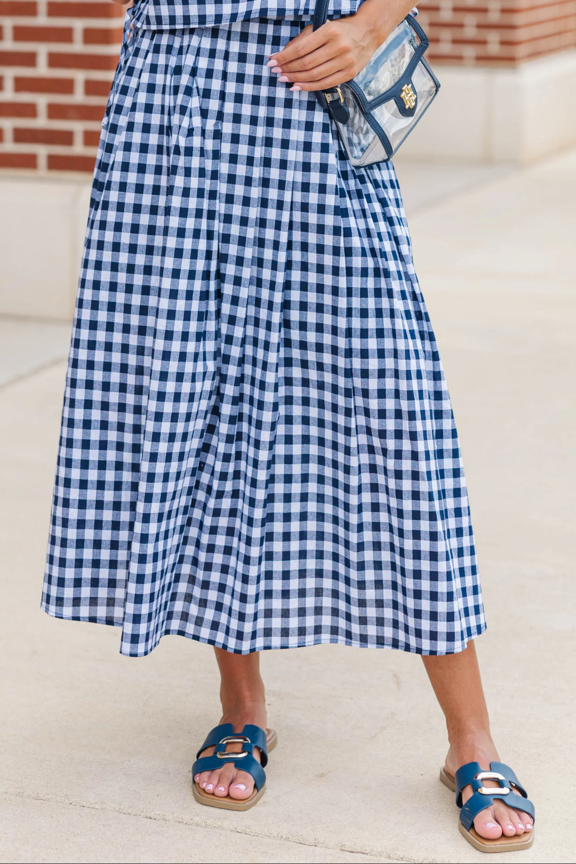 Here For The Memories Navy Gingham Midi Skirt | The Mint Julep Boutique