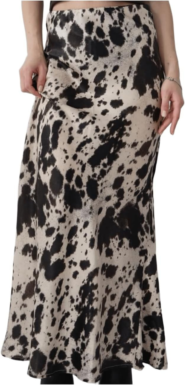 Cow Print Skirt Women Slim-fit Fishtail Satin Maxi Skirt Y2K Trendy Outfits | Amazon (US)