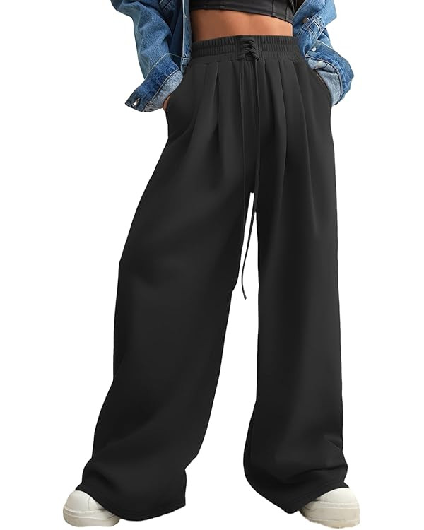 Aleumdr Wide Leg Sweatpants for Women 2025 Trendy Fashion High Waisted Drawstring Loose Long Pant... | Amazon (US)