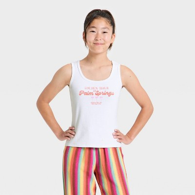 Girls' "Palm Springs" Graphic Ribbed Tank Top - art class