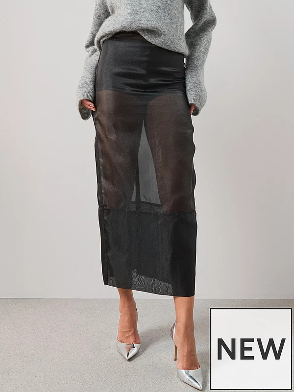 The Very Collection Sheer Organza Fitted Pencil Skirt - Black | Very (UK)