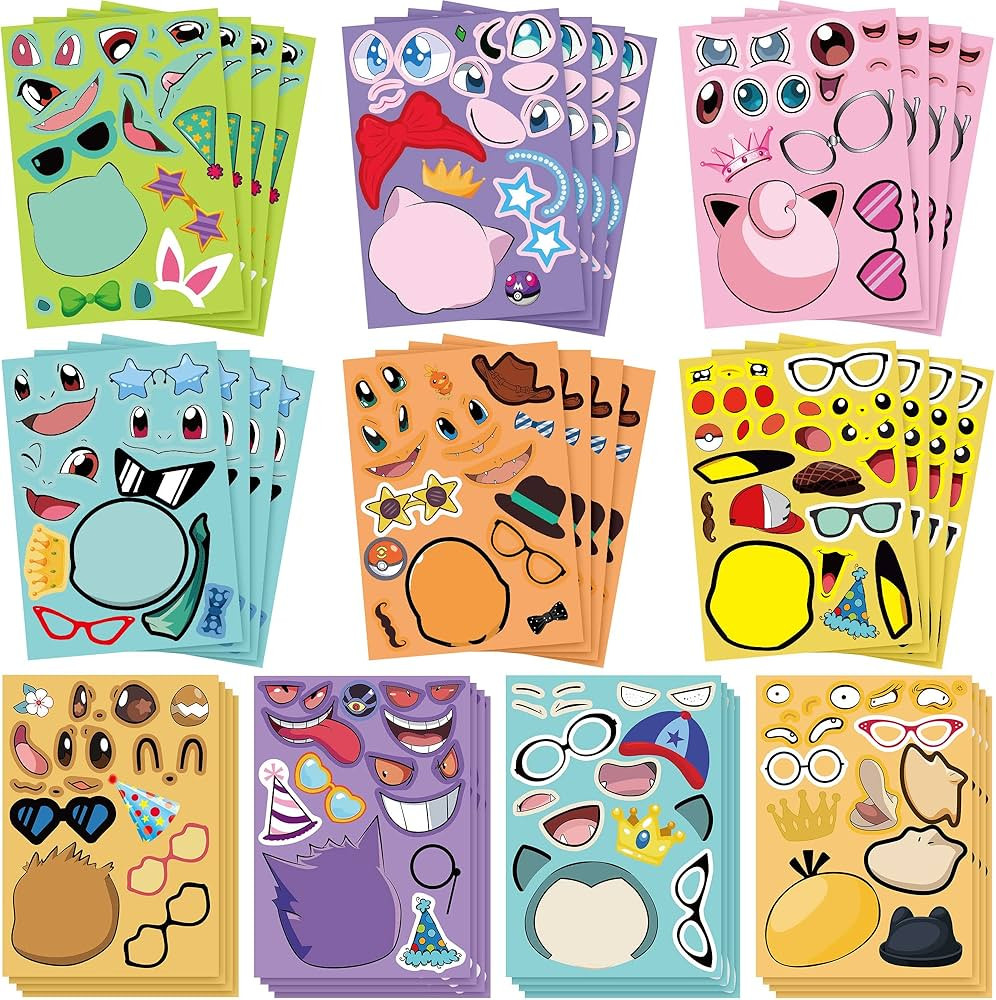 40 Sheets Cartoon Make a Face Stickers for Kids Cartoon Stickers Book Crafts with 10 Styles Birthday | Amazon (US)