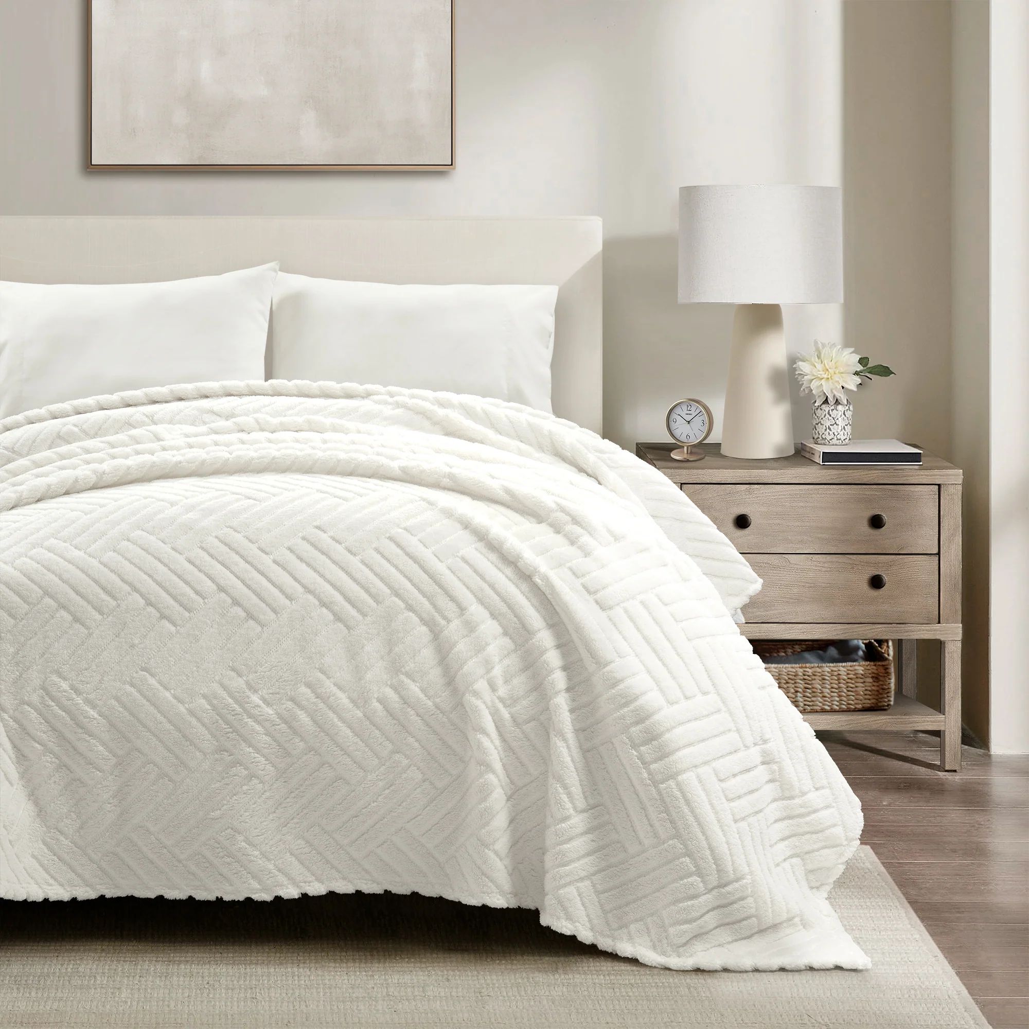 Super Cozy Ultra Soft Sherpa Jacquard Geo Blanket/Bedspread | Lush Decor