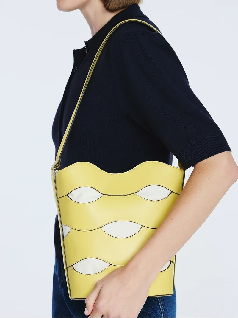 Free Assembly Women's Maria Cut Out Bucket Bag, Musard/Cream | Walmart (US)