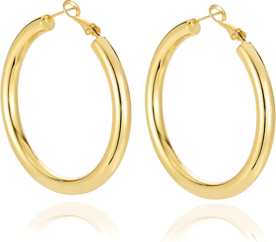 18k Gold Plated Thick Chunky Hoop Earrings lightweight Tube Earring for Women Girl | Amazon (CA)