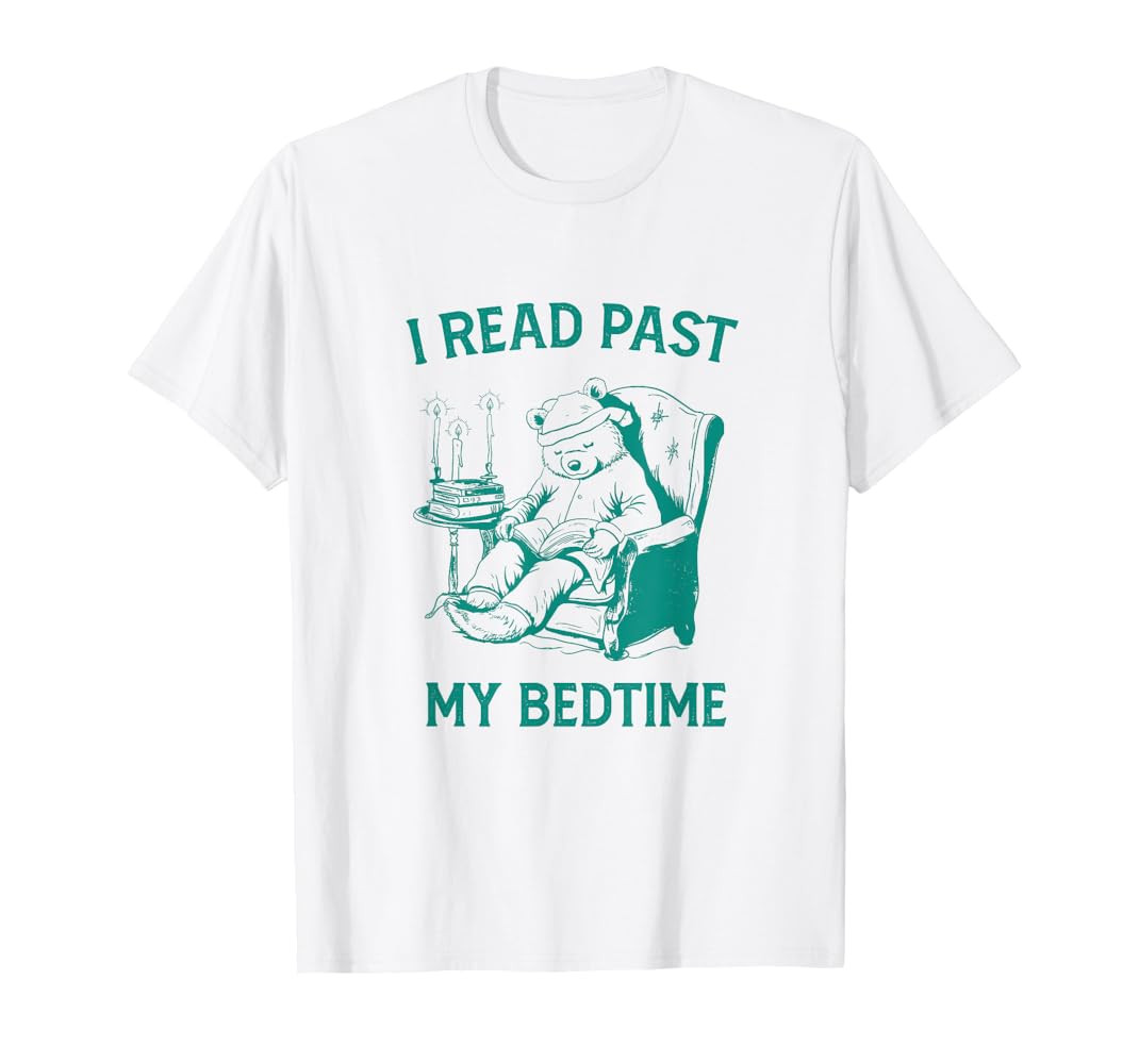 I Read Past My Bedtime Vintage Funny Teddy Bear Graphic Tees T-Shirt | Amazon (US)