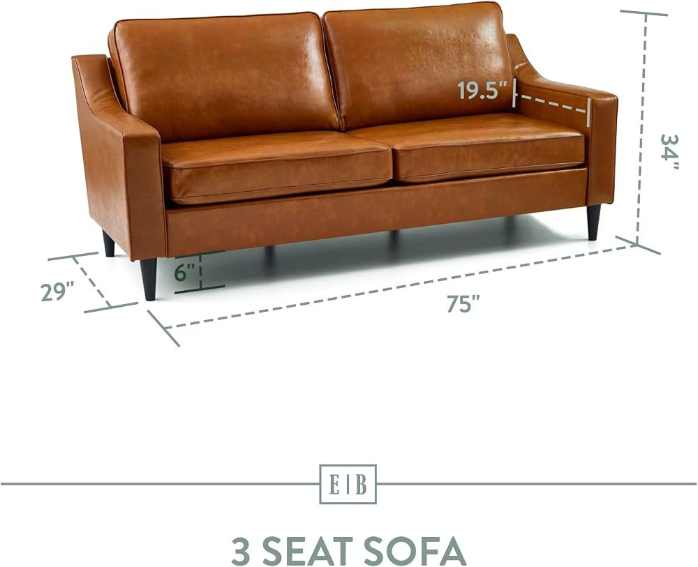 Edenbrook Jensen Upholstered Couch - Couches for Living Room - Camel Faux Leather Couch - Living ... | Amazon (US)