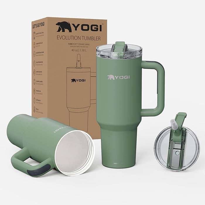 YOGI Ceramic Lined Metal Allergy Safe 40oz Tumbler with Handle and Straw Leakproof Flip & Sip Lid... | Amazon (US)