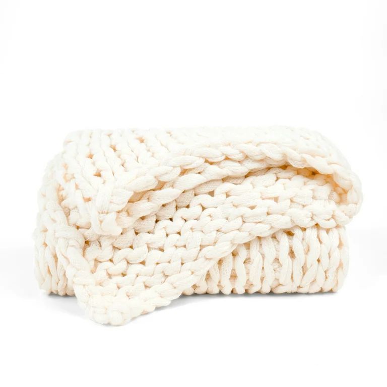 Comfort Canopy - Throw Blanket, Ivory Chunky Soft Acrylic Hand-Knit | Walmart (US)